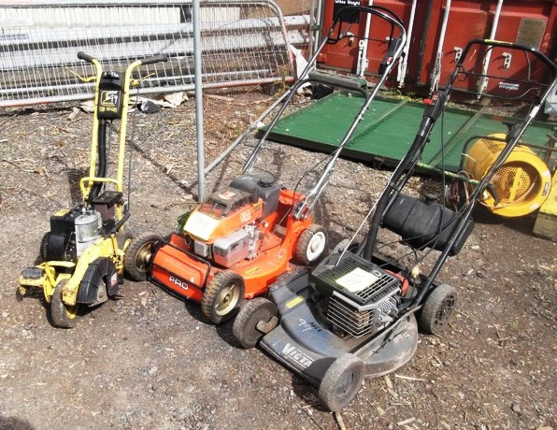 JOHN DEERE LAWN EDGER AND 2 PETROL LAWNMOWERS