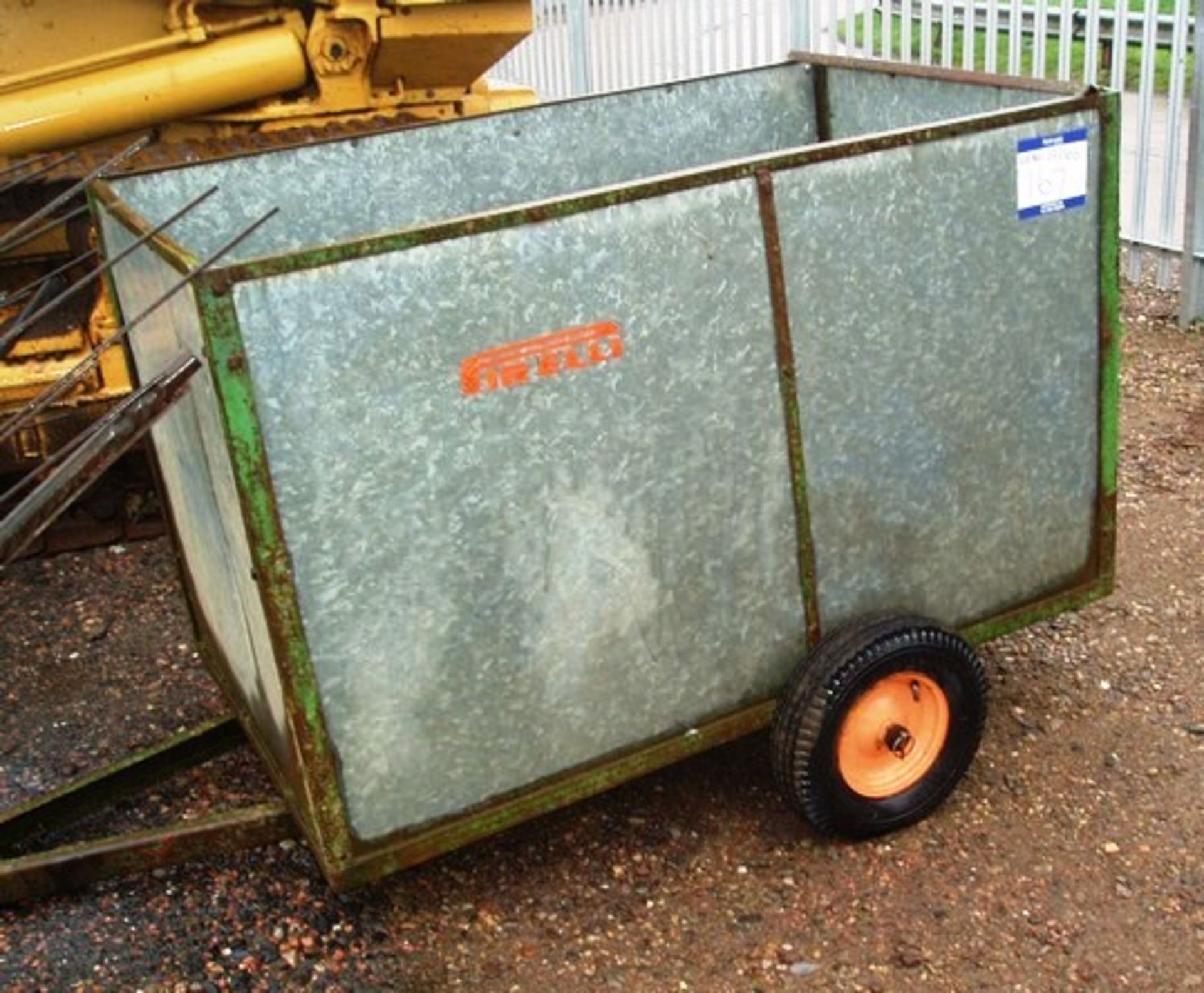 SMALL LIVESTOCK TRAILER WITH OPENING REAR DOOR, APPROX 6' X 3' 6" WITH HIGH ALUMINIUM SIDES.'