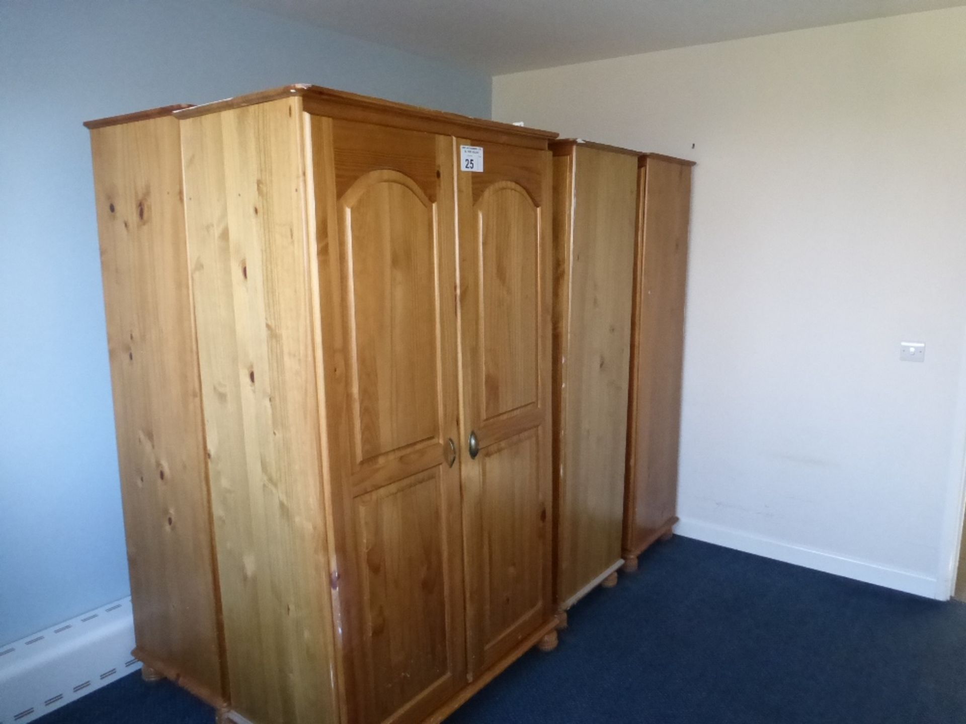 4 modern matching pine finish single wardrobes each with two doors (located in room16)