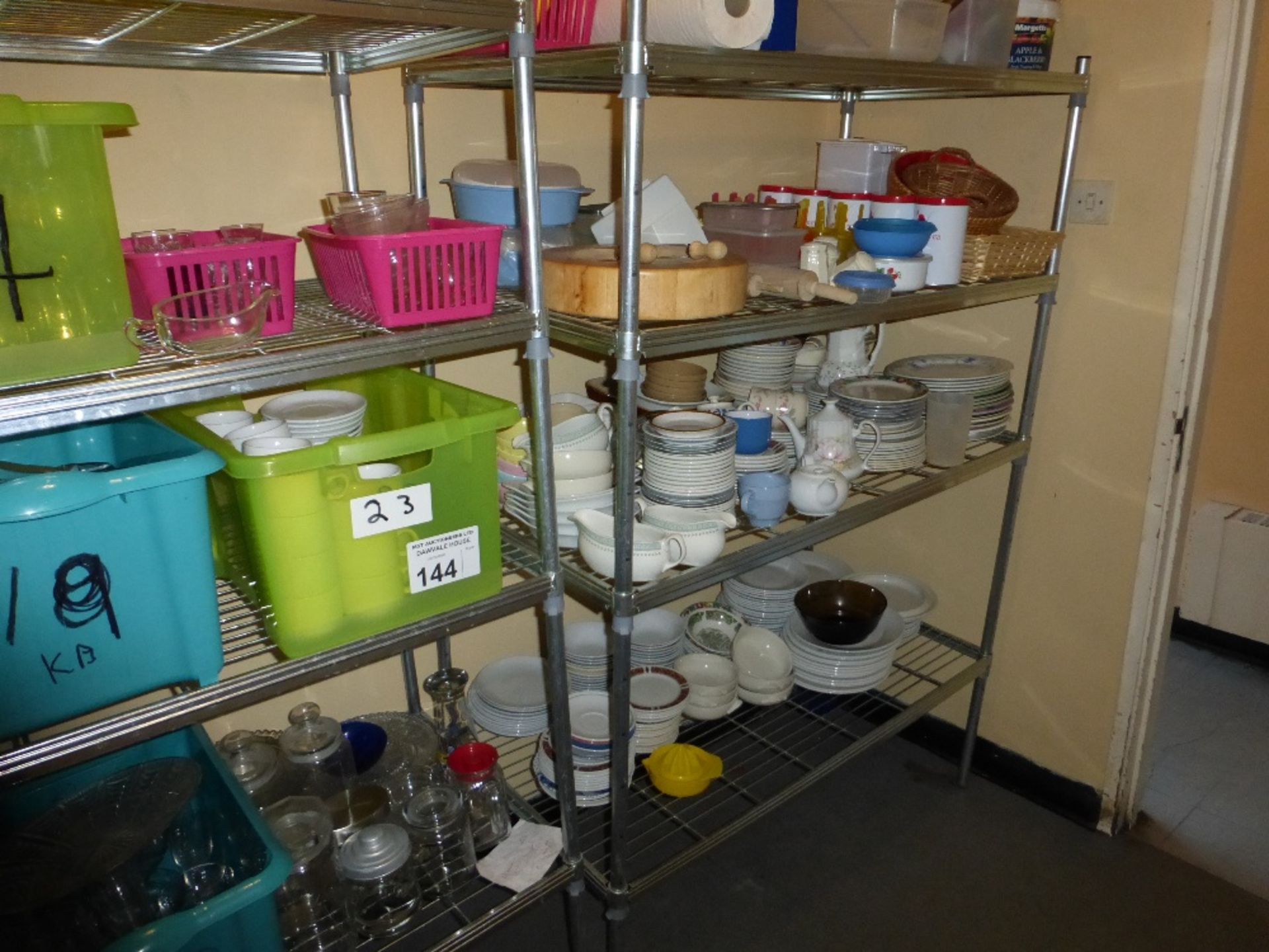 3 metal four tier racks and a large quantity of miscellaneous glassware, catering crockery, - Image 3 of 3