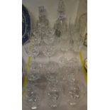 NV- 2 decorative glass decanters and 3 sets of cut glass drinking glasses
