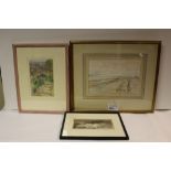 NV: 2 framed water colours by Maurice Sheppard together with a signed proof etching my Maurice