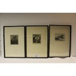 NV: 3 framed Pencil signed etchings by Robert S Austin
