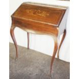 NV- An Edwardian marquetry inlaid rosewood bureau-de-dame with a fall front enclosing a fitted