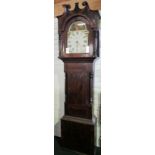 NV- An inlaid mahogany cased grandfather clock with swan neck cresting, a painted face with a 30