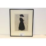 NV: 1 framed Dry Point of a standing lady by Horace Mann Livens