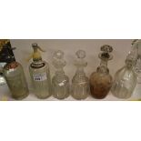 NV- 4 misc. decorative cut glass decanters and 2 old soda siphons