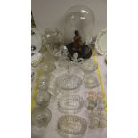 NV- a model saxophone player under a glass dome and a qty. of misc. decorative glassware