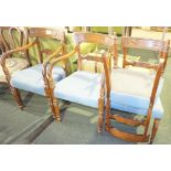 NV- a set of four mahogany Regency style dining chairs with blue upholstered seats