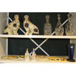 NV- a qty of various items incl. 2 Staffordshire style dogs, 3 glass decanters, 1 Denby vase, 4
