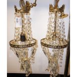 NV- A pair of decorative bag style electric hanging lights with cut glass droplets