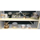 NV- 2 shelves of misc. decorative china and glassware