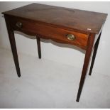 NV- a small mahogany rectangular topped sidetable with one drawer on tapered legs
