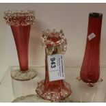 NV- 3 tall decorative cranberry glass vases