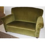 NV- a green Draylon upholstered two seater settee with a drop end