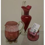 NV- 3 pieces of decorative cranberry glassware