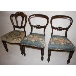 NV- 3 Victorian mahogany shaped back dining chairs with floral upholstered seats