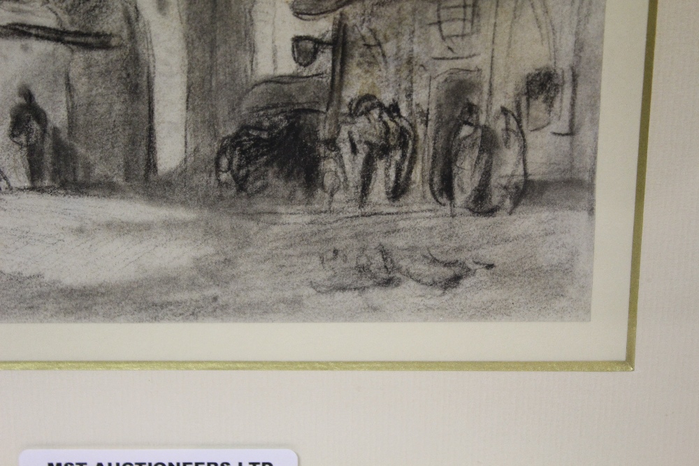 NV: 1 framed picture in black chalk “Gateway to a town with figures” by Rowland Alston (noted - Image 3 of 5