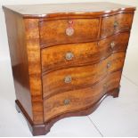 NV- A fine mahogany serpentine front chest of two short and three long graduated drawers with cock