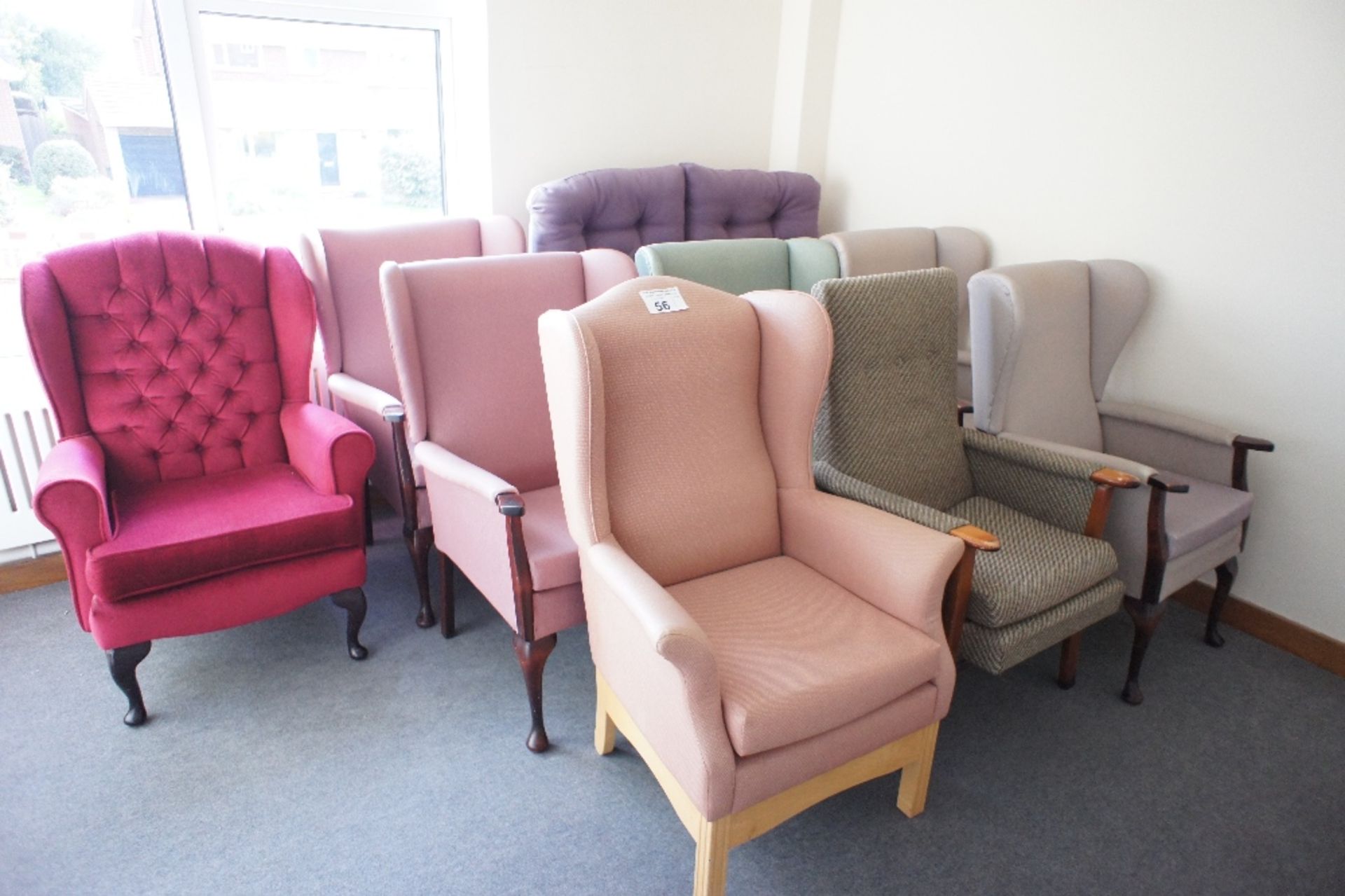 1 two seater settee and eight miscellaneous upholstered armchairs (located in room 23, Davey Court)