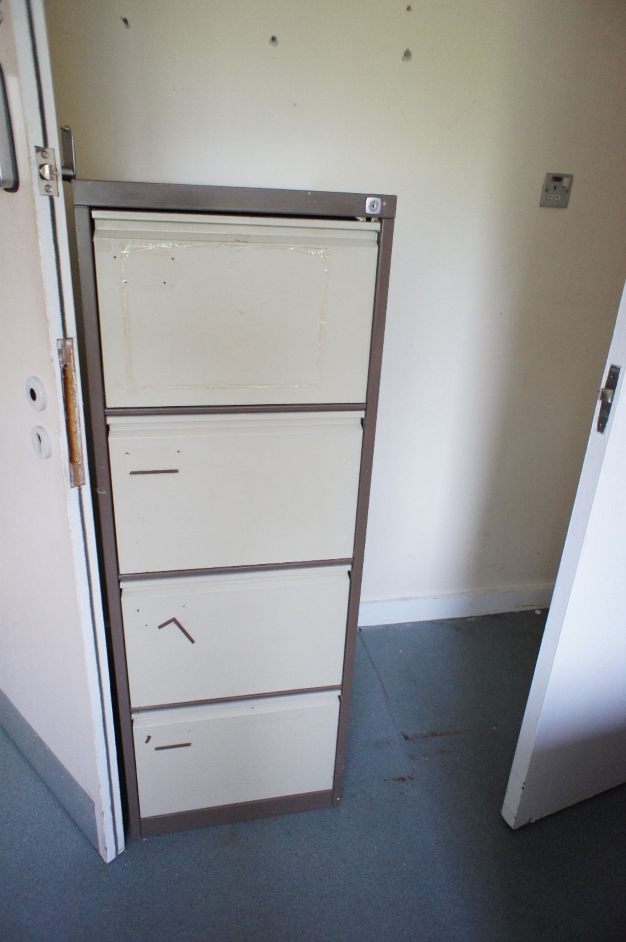 1 metal four drawer filing cabinet, a wooden office desk and a quantity of miscellaneous office - Image 2 of 2