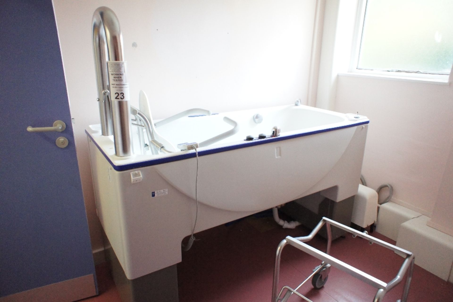 1 ARJO Malibu electrically operated rise and fall patient bath with inbuilt patient chair lift, plus