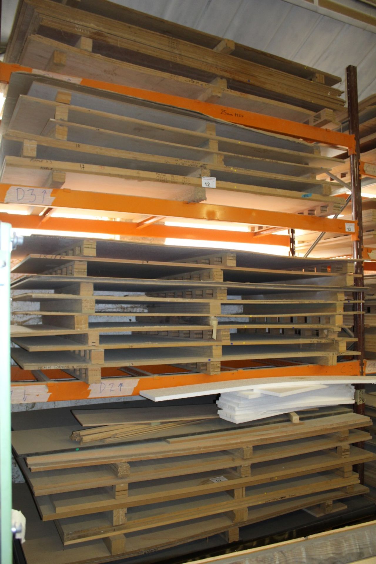 a large qty of various size boards incl. MDF, wood veneered MDF, Melamine faced MDF etc.  Contents