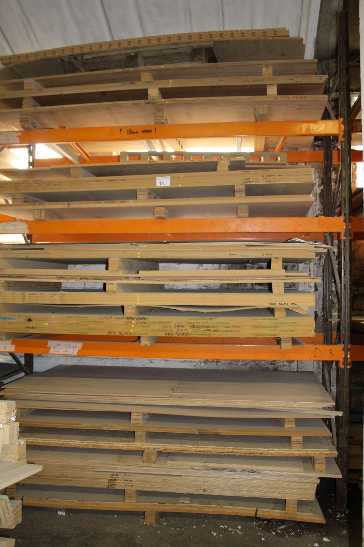 a large qty of various size boards incl. MDF, wood veneered MDF etc.  Contents of 1 bay / 4 shelves