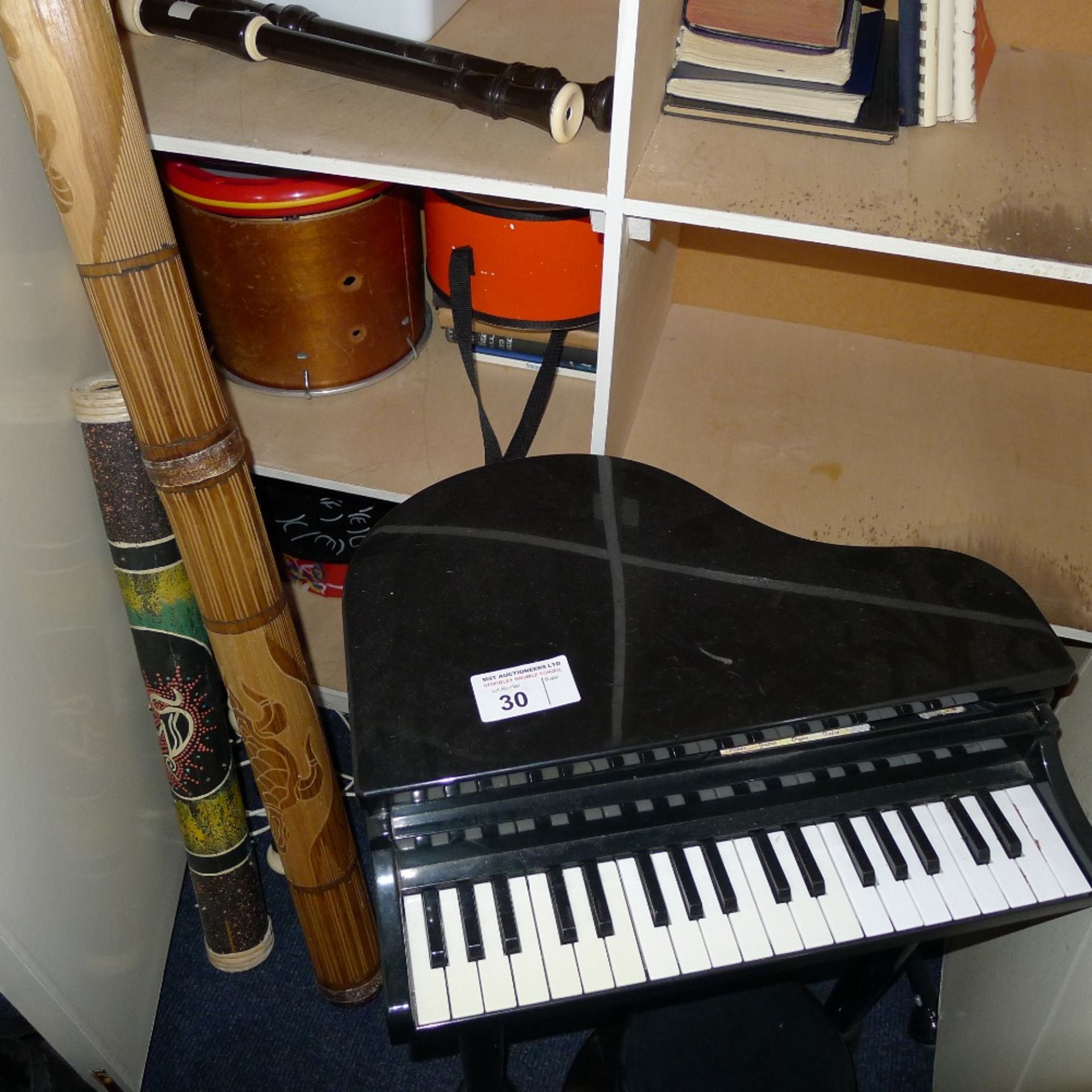 1 miniature elect. child’s piano, various drums, other percussion and wind instruments etc. (located - Image 3 of 3