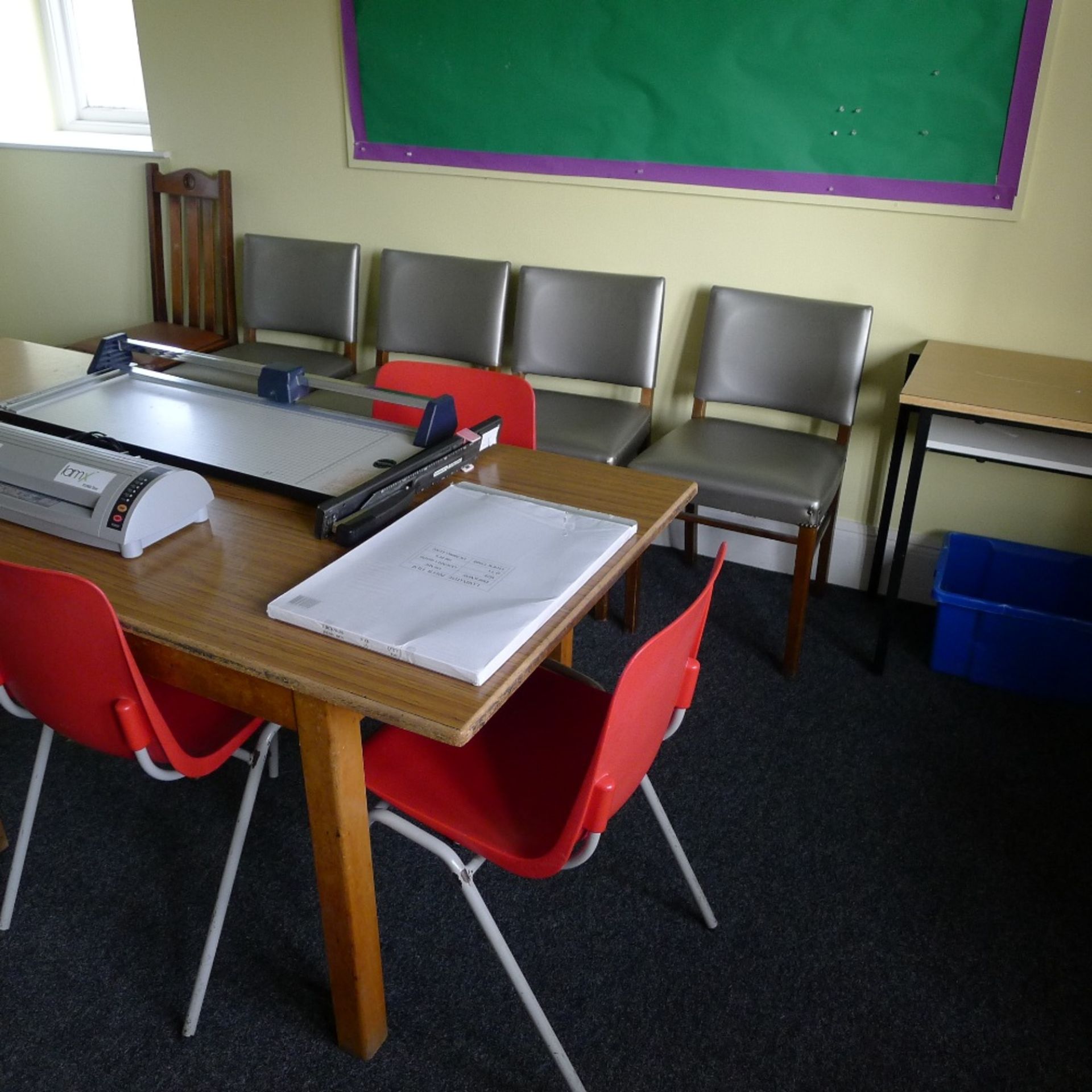 a qty. of misc. school furniture and equipment including; tables, chairs, guillotine and - Image 5 of 6