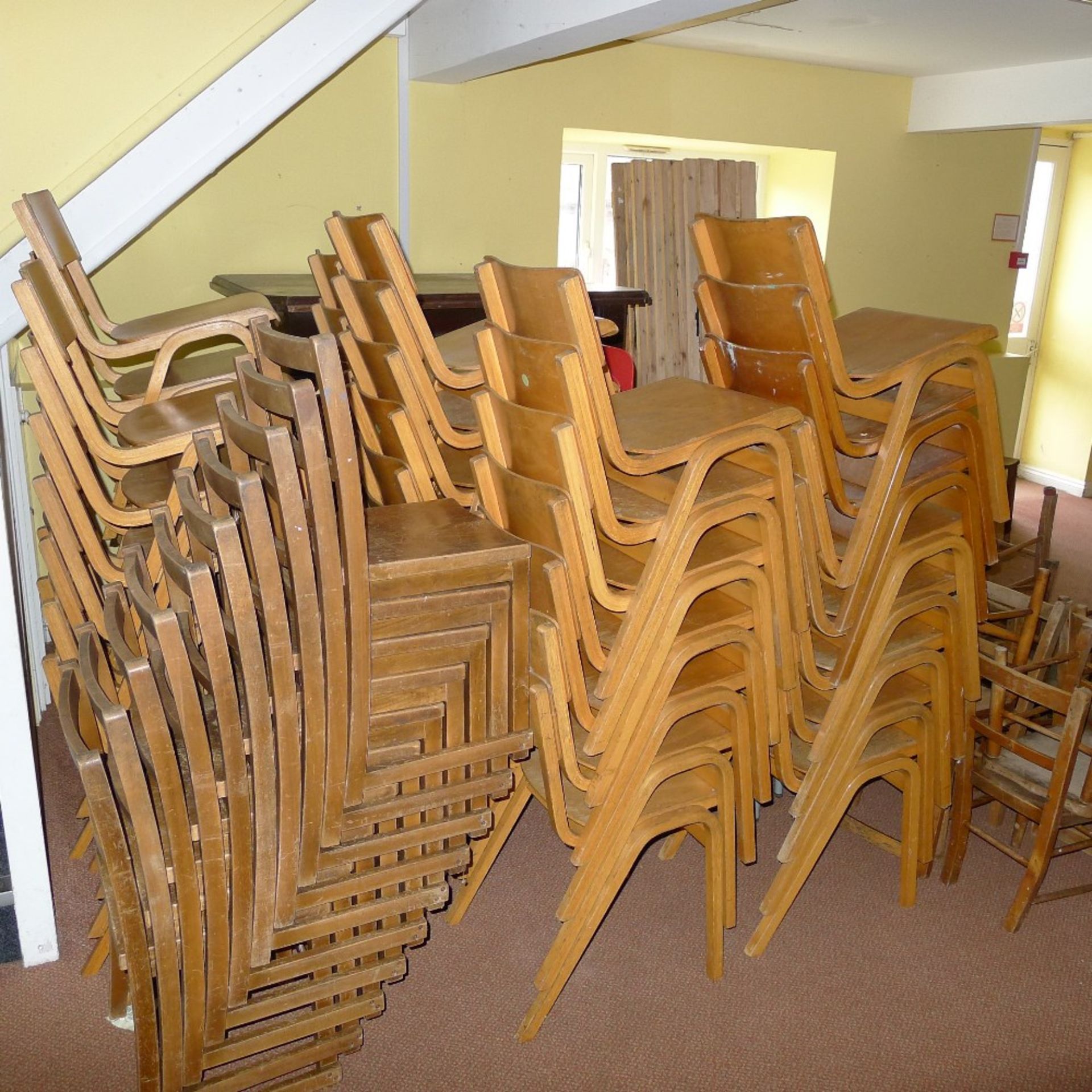 16 folding student’s tables, 10 folding benches and a qty. of misc. child’s stacking chairs and - Image 4 of 4