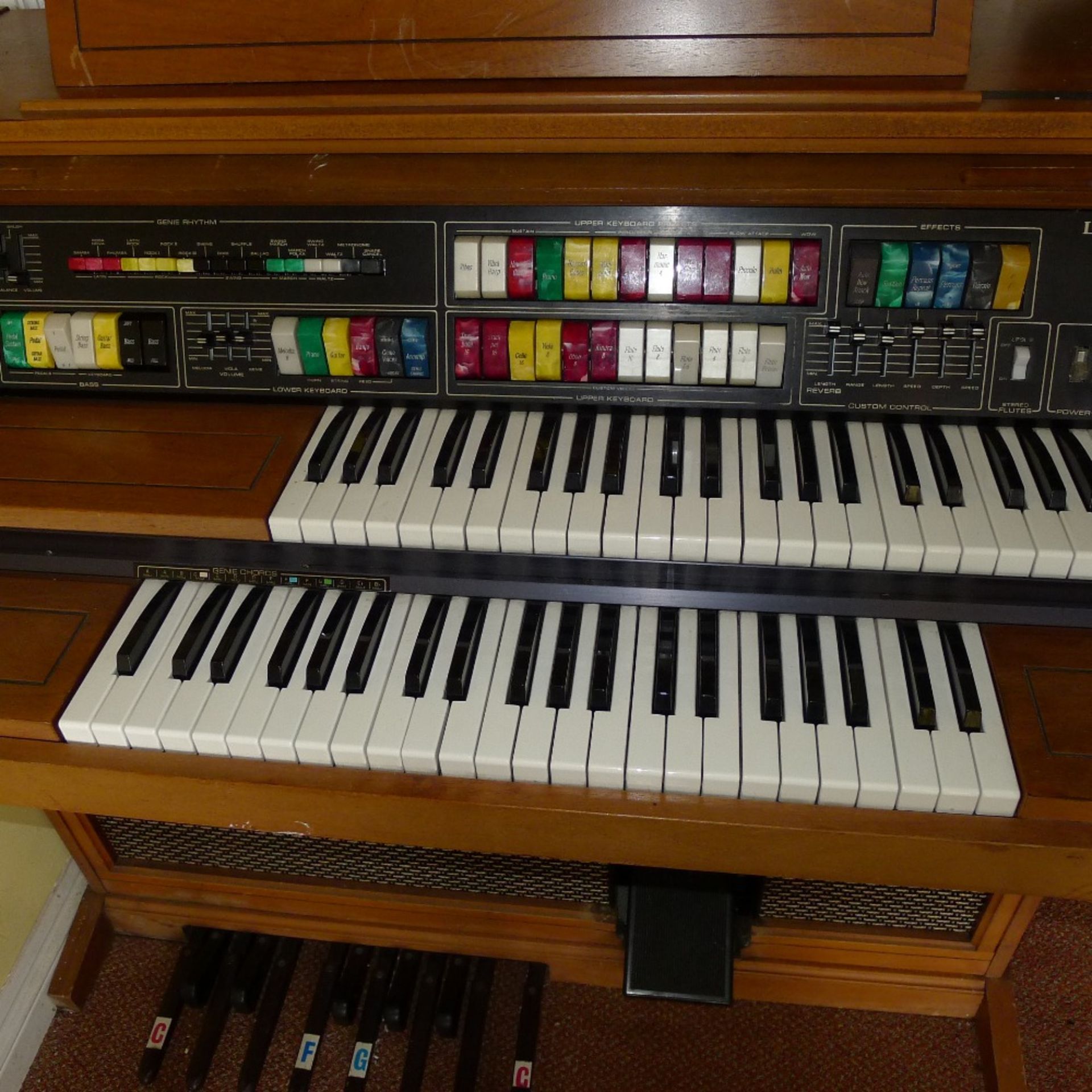 1 Lowrey Orchestral Holiday wooden cased electric double keyboard organ (located in nursery area) - Image 2 of 2