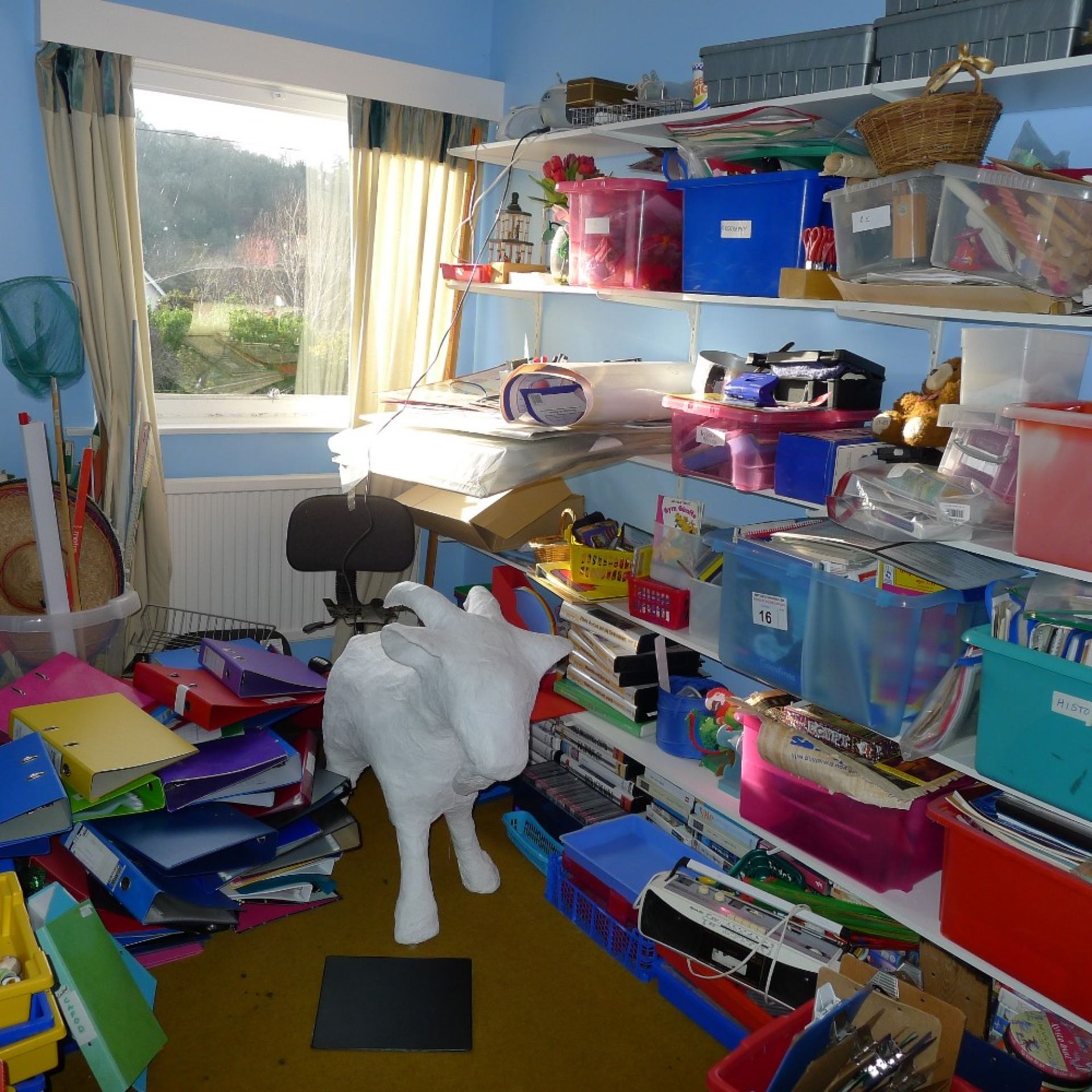 a large qty. of misc. school equipment and stationery etc. including; files, folders, scissors,