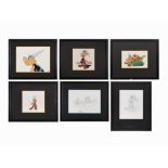 Albert Uderzo, Six Asterix & Obelix Cels & Drawings, C. 1994 Four original hand painted production