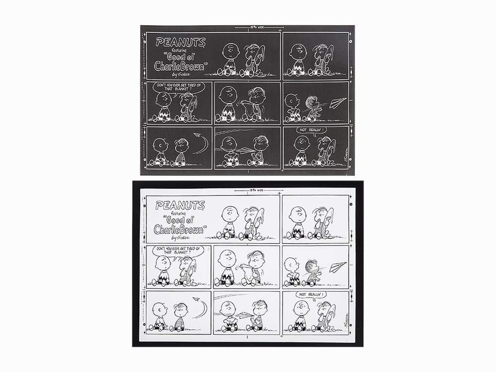 Charles Schulz, Negative from Peanuts Sunday Strip, June 1968  Negative printed model sheet with