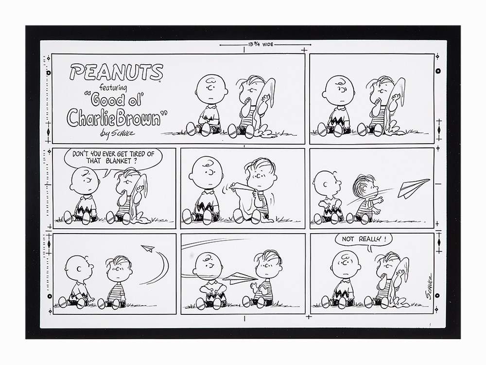 Charles Schulz, Negative from Peanuts Sunday Strip, June 1968  Negative printed model sheet with - Image 5 of 8