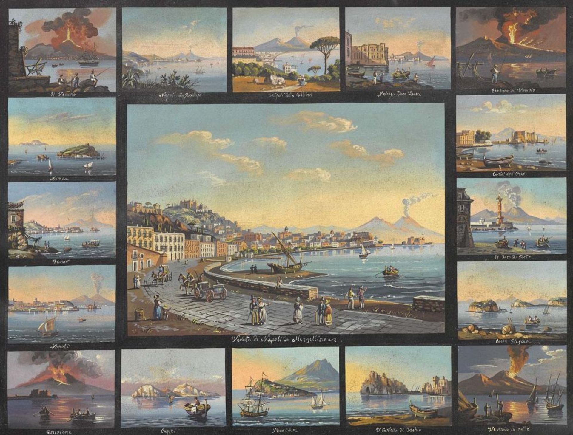 Italien 19./20. Jh.  Ansichten aus Neapel und Umgebung  Gouache auf dünnem Karton. 43,4 x 55,6 cm.