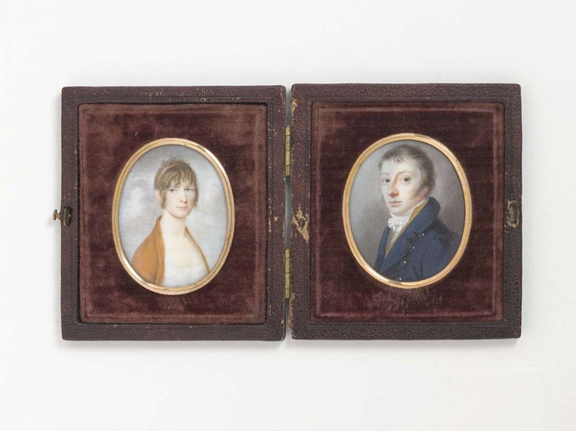 Deutsch um 1810  Damen- und Herrenporträt  Zwei Miniaturen. Brustbilder nach rechts bzw. links vor