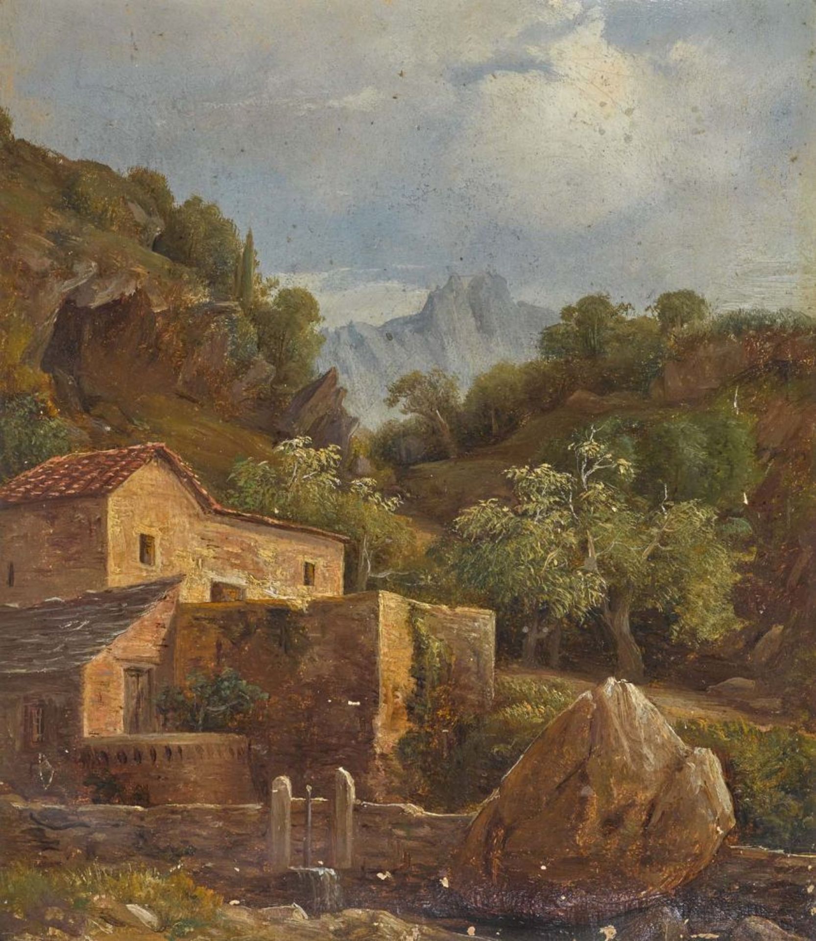 Calame, Alexandre 1810 Vevey - 1864 Menton, zugeschrieben  "Fermette"  Kleines Bauernhaus in