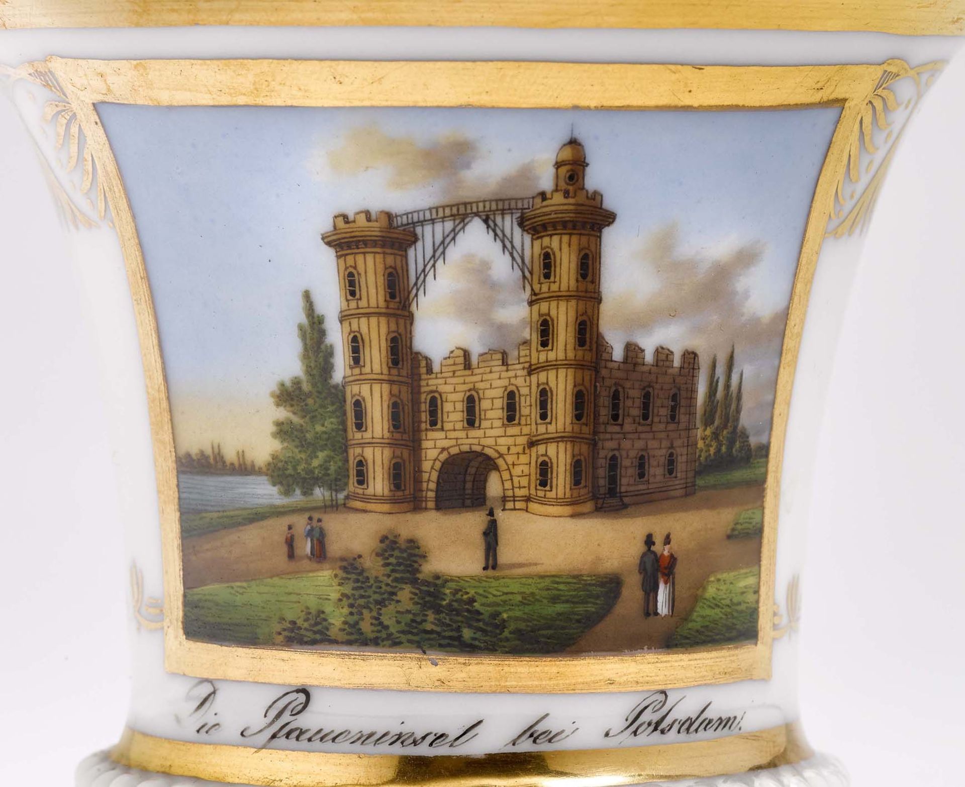 Ansichtentasse mit Untertasse "Die Pfaueninsel bei Potsdam"Berlin/Moabit, um 1835, - Bild 2 aus 2