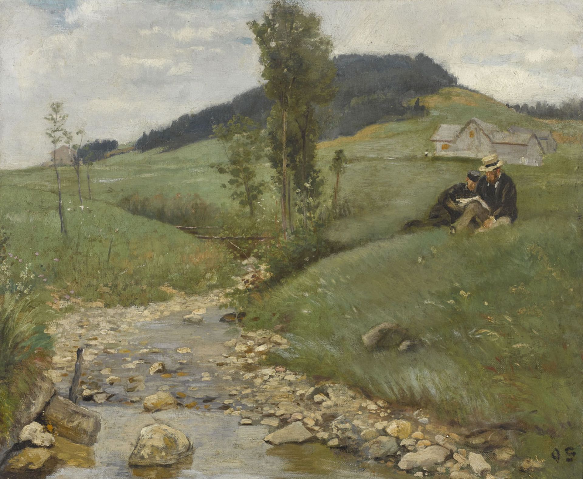 Scholderer, Otto1834 Frankfurt a. M. - 1902 ebendaBachlandschaft im SchwarzwaldAm Ufer zwei rastende