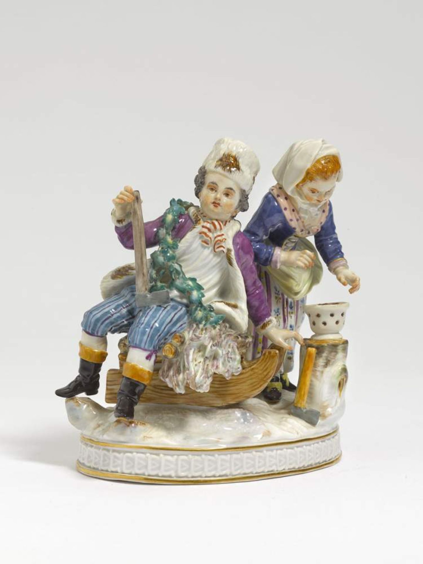 Allegorische Kindergruppe "Der Winter"Meissen Porzellan. Farb- und Goldstaffage. Aus einer