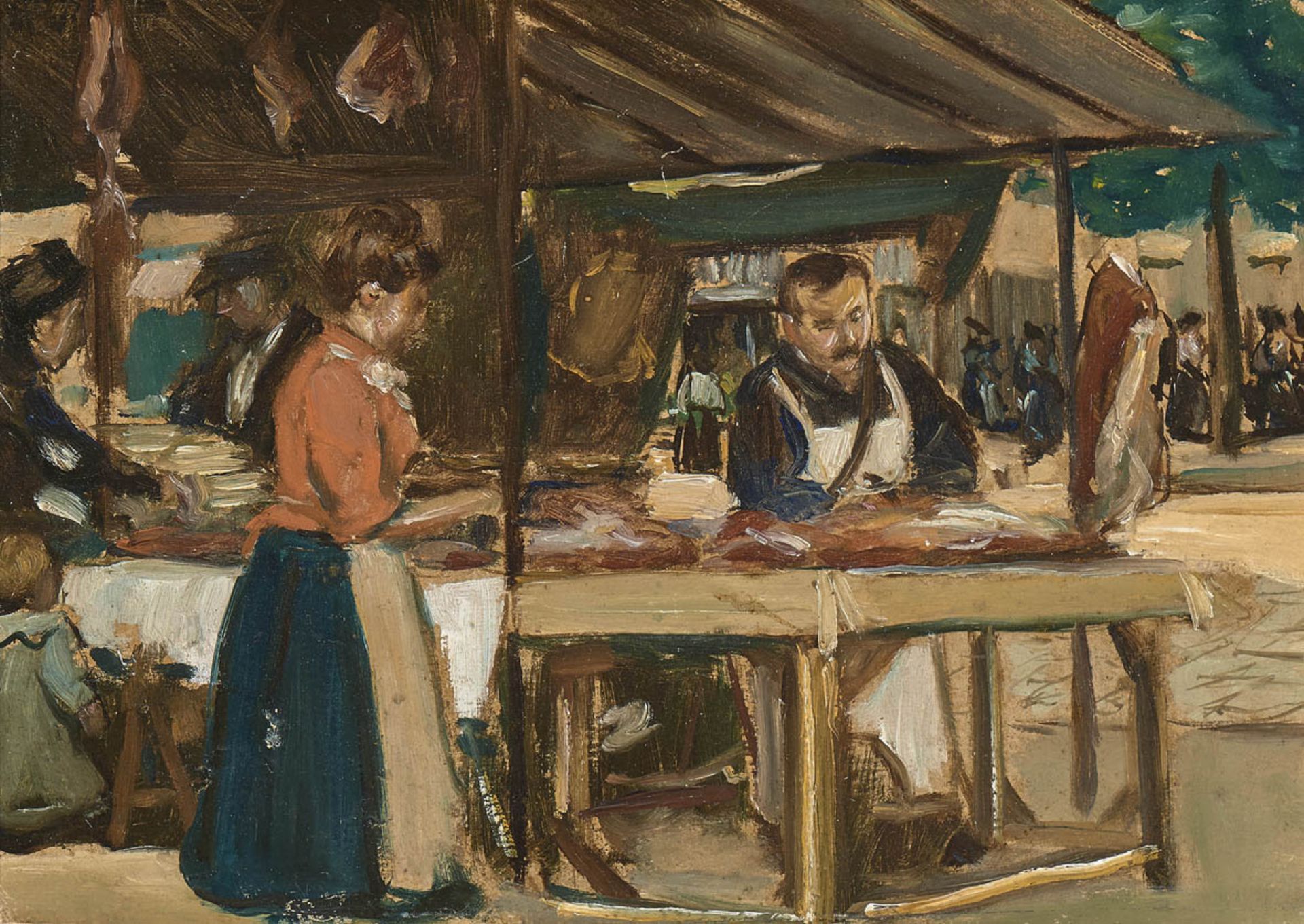Piet, Fernand1869 Paris - 1942 ebendaBeim Metzger. 1901 Öl auf Karton 21 x 29 cm Verso auf dem