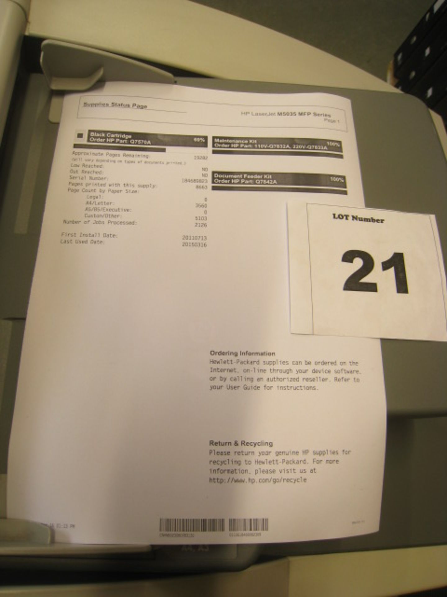 HP LASERJET M5035mfp with test print - Image 2 of 2