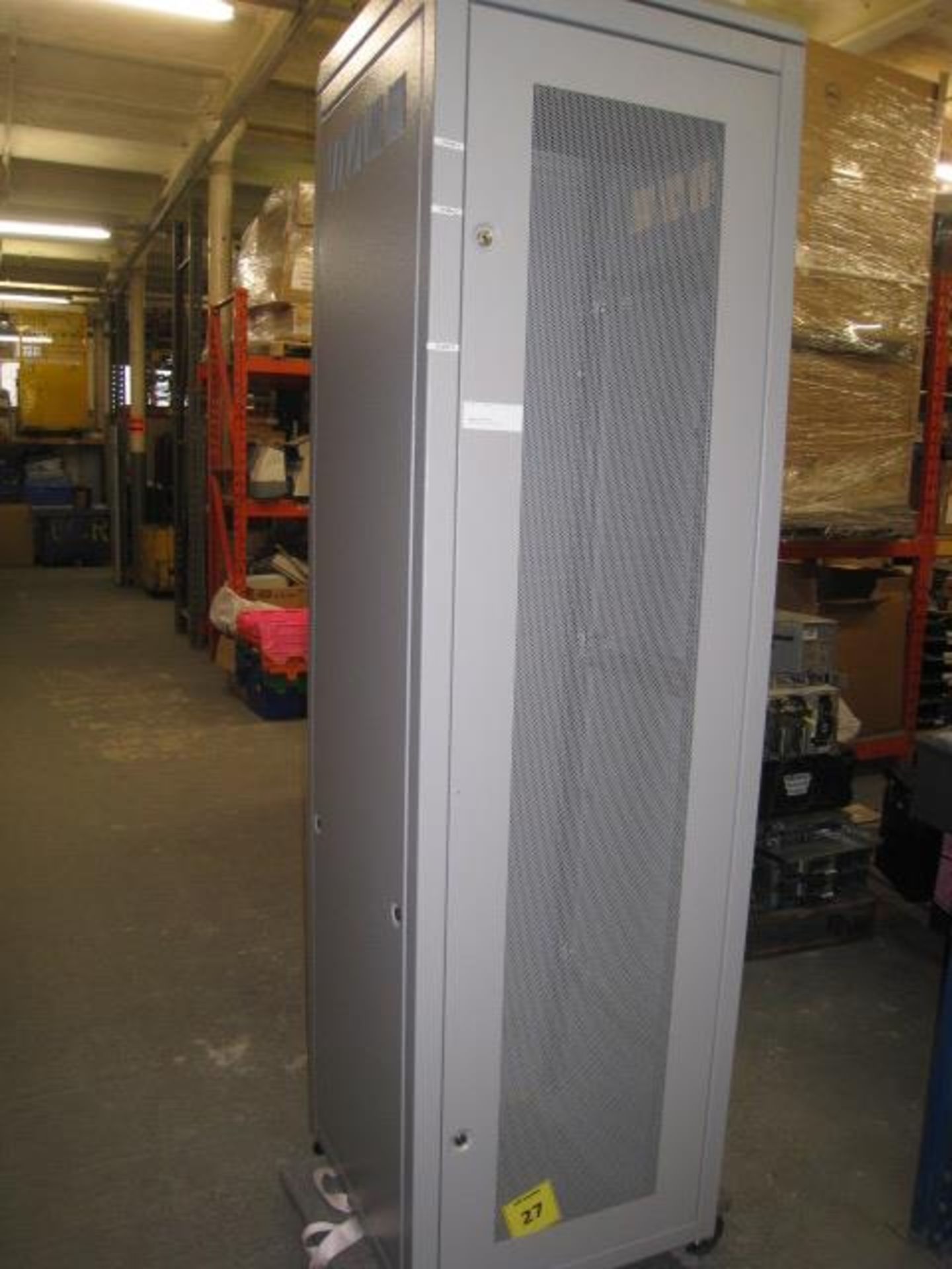 TALL COMMS CABINET WITH KEY. DIMENSIONS :- 208cm tall x 60cm wide x 60cm deep