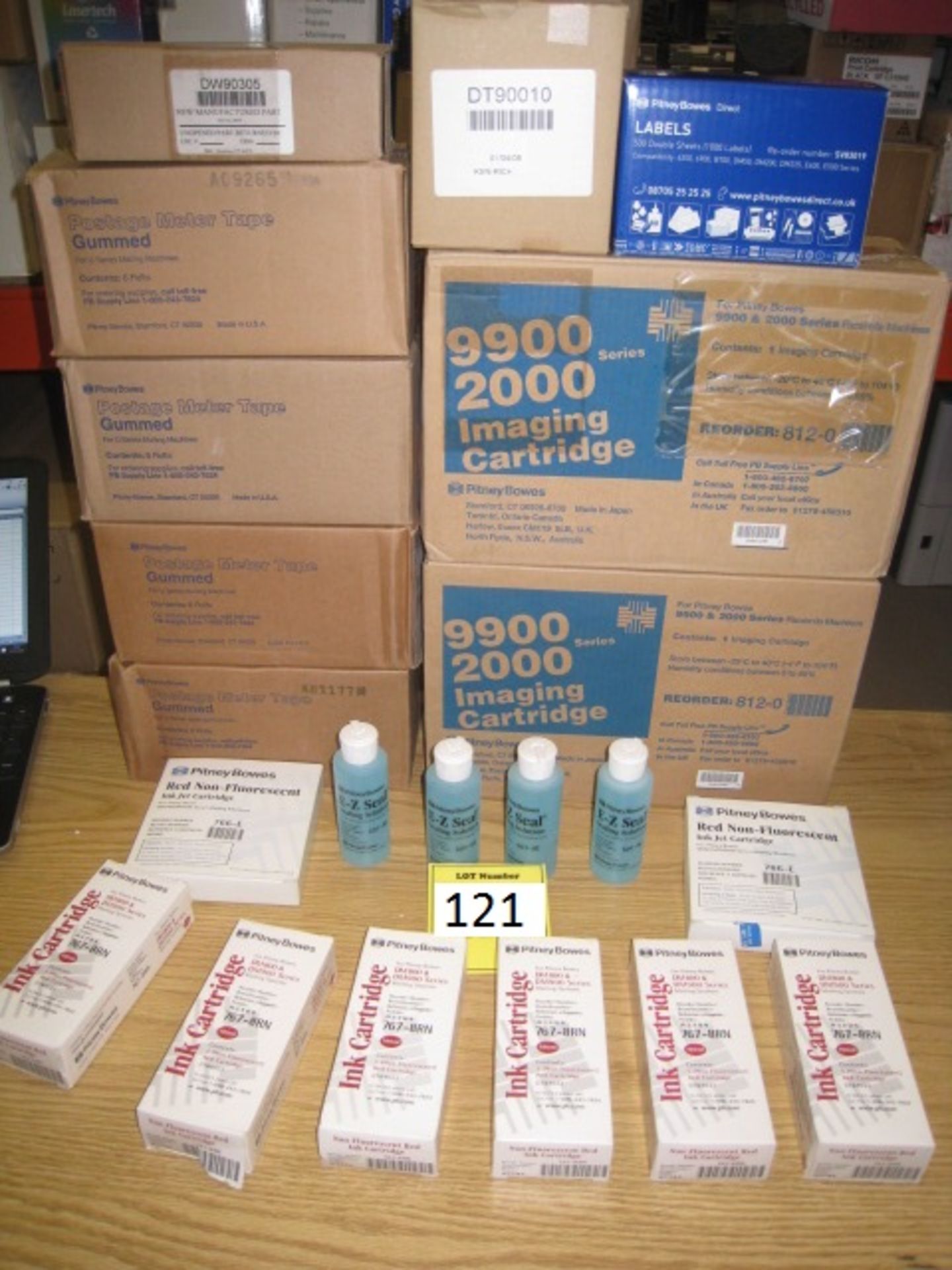 Quantity of Pitney Bowes consumables, cartridges, labels, sealing solution etc