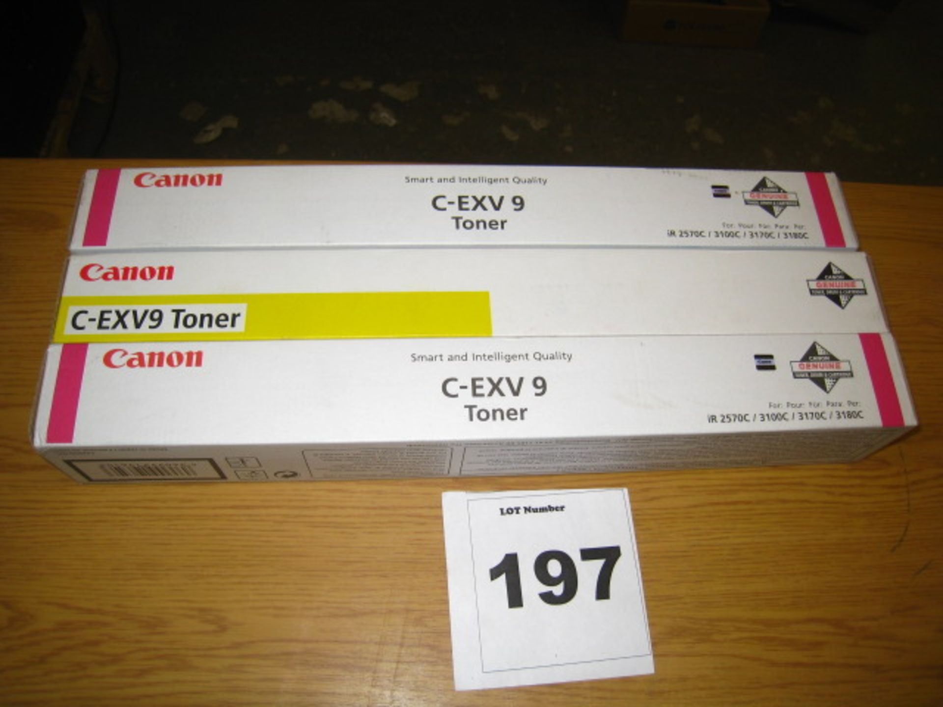 3 X  Canon branded C-EXV-9 toner cartridge . 2 x magenta & 1 x yellow