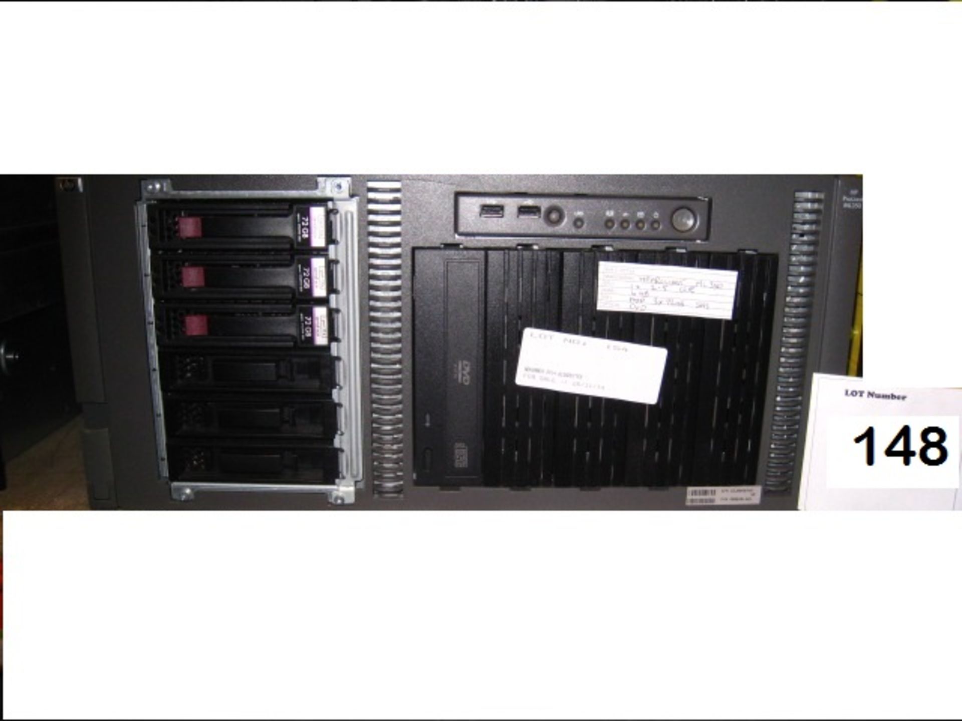 HP Proliant ML350 5U File server, Quad Core 2.5Ghz processor, 8Gb Ram, 3 x 146Gb SAS HDD's, dvd-rom