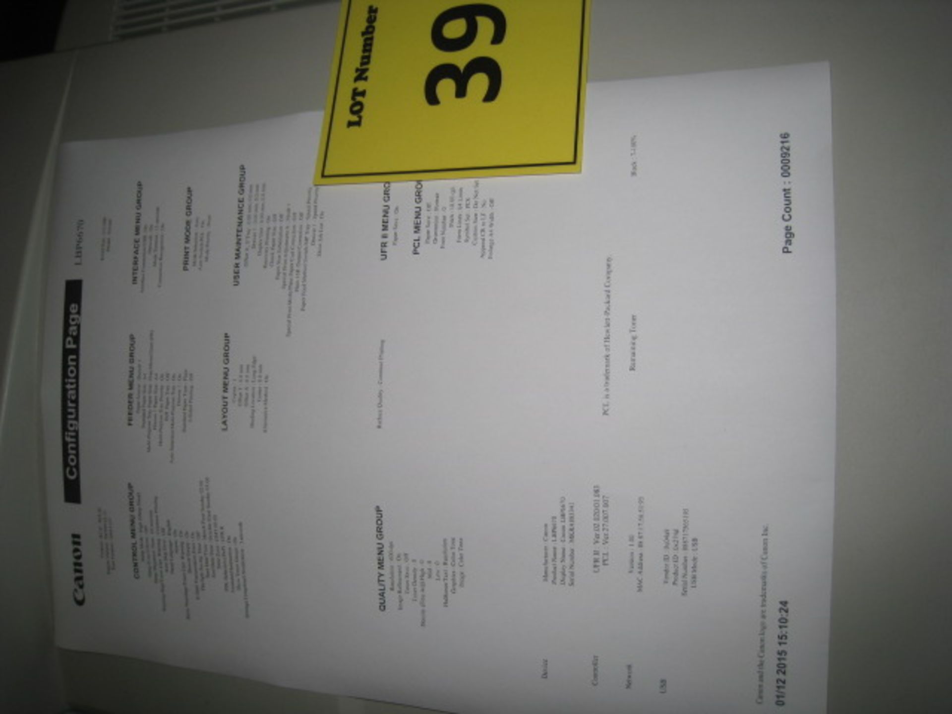 Canon i-Sense LBP 6670dn Laser printer with test print. Page count 9216 - Image 2 of 2