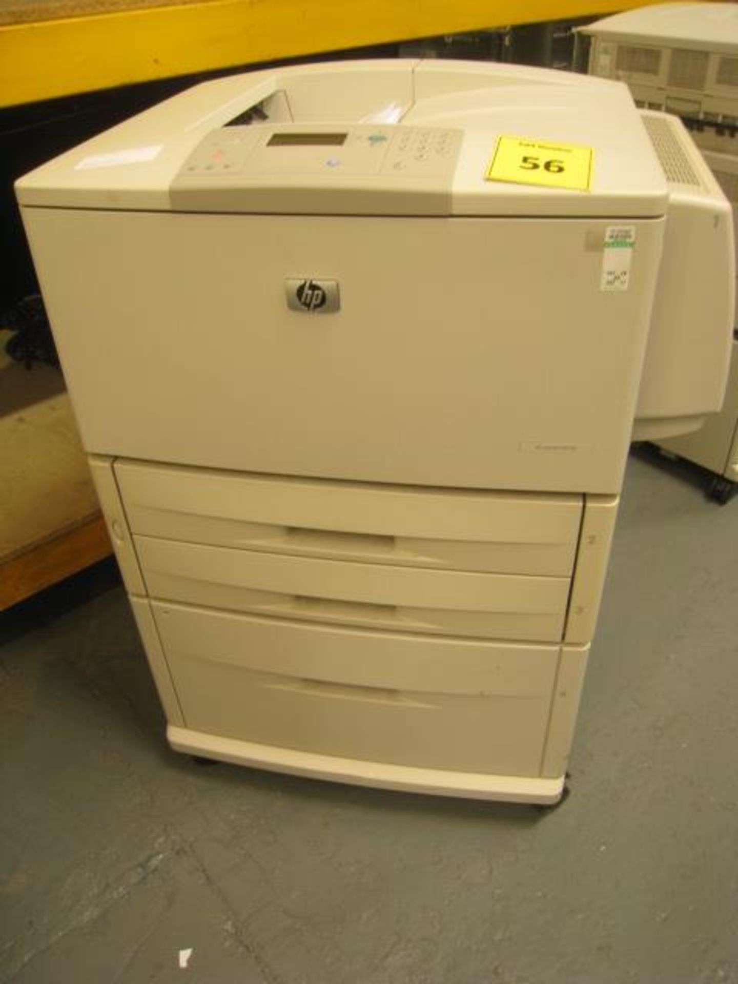 HP Laserjet 9050DN Workgroup Laser printer with wheeled lower feeder - Good quailty test print.